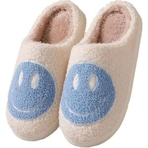 Beranmey Unisex  Slippers Size 36-37  White-Blue Slip On Non-slip Flat Slides